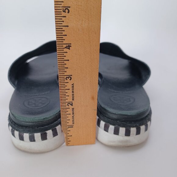 Tory Burch Slides Black Leather Open Toe Sandals Womens 5.5 - Picture 11 of 16
